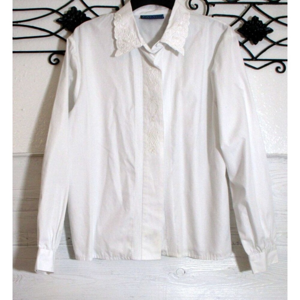 Karen Scott Women's Button Up Top Size 12P Long Sleeve White